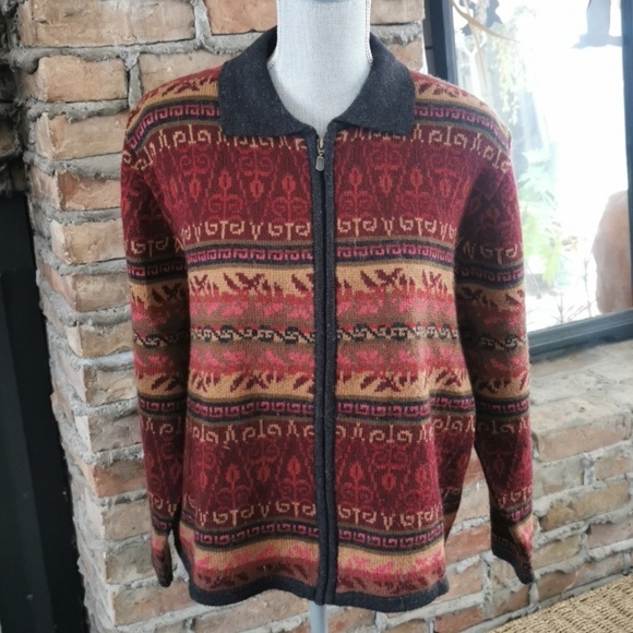 Vintage Alia petites womens wool blend cardigan with. Aztec southwestern Size L - Picture 5 of 5